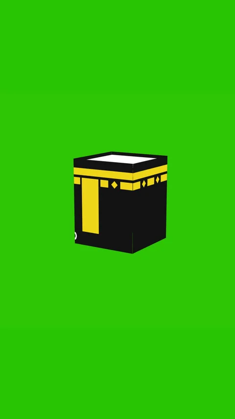 Vertical rotating kaaba isolated green. eid al-adh hajj season Stock Footage 327908850