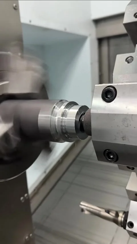 Vertical - Rotating Metal Part on CNC Lathe Machine Video stock 331759661