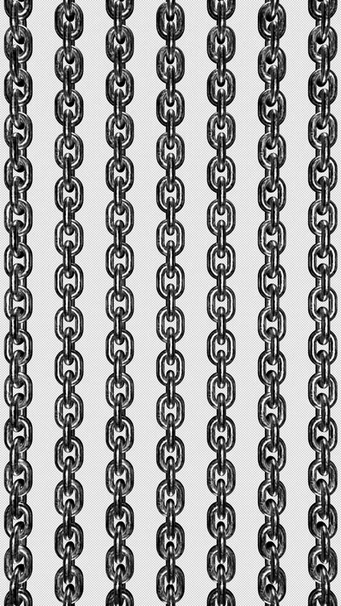 Vertical rough silver chains rotating like loop background, overlay with alpha Stock Footage 299630465