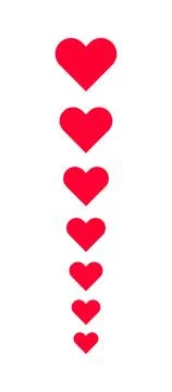 Vertical row of red hearts in various sizes vector illustration for romance Ilustração Stock