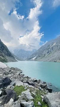 Vertical Saifullah Lake Cloudy Sky Mountain View Stock Photos