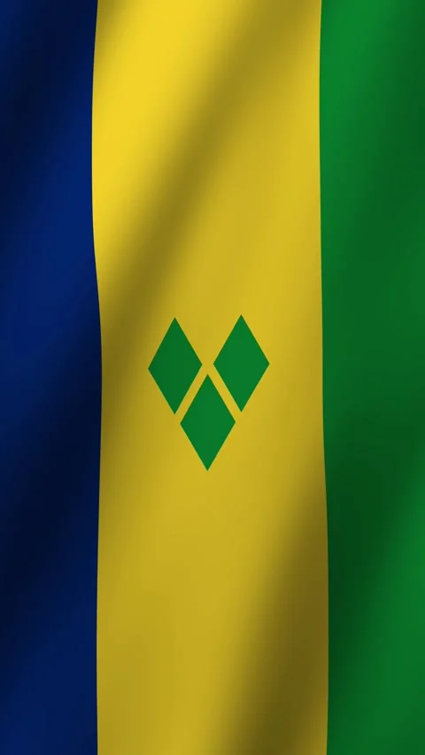 Vertical Saint Vincent and the Grenadines Flag footage video waving in wind Video stock 295494971