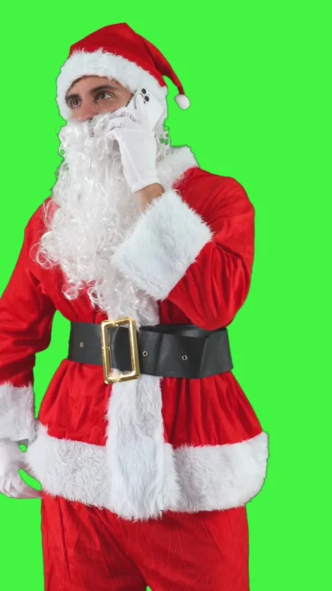 Vertical Santa Claus making a phone call with his smartphone chroma key Stock Footage 285348279