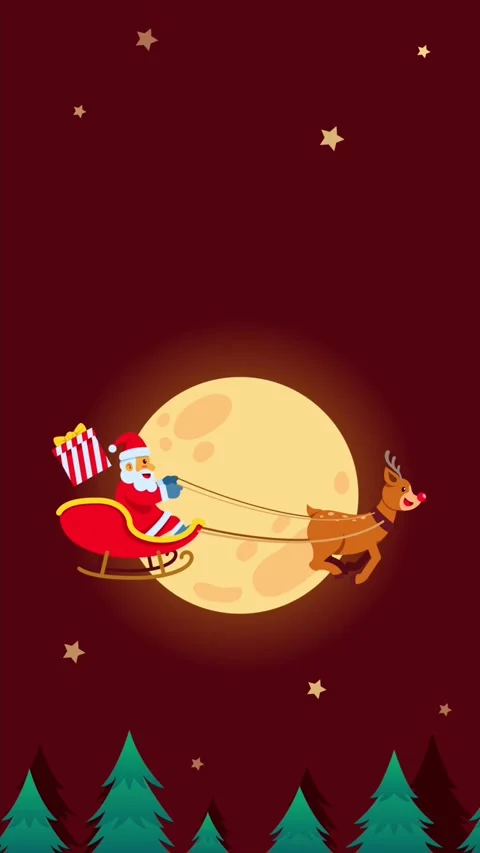 Vertical Santa Claus Passing Fullmoon Nite Stock Footage 294881702