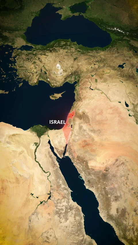 Vertical Satellite Map Zoom To Israel With Red Highlight Vidéo 336611696