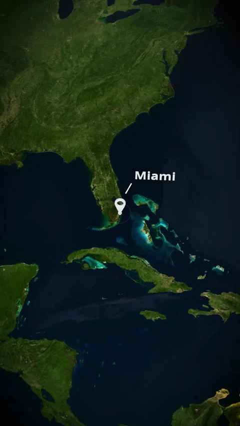 Vertical Satellite Map Zoom To Miami Florida With Location Pin Stock Footage 339189834