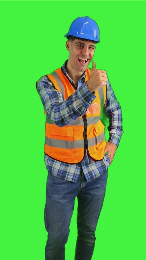 Vertical Satisfied construction worker giving a thumbs up and winking at th.. Stock Footage 287327974