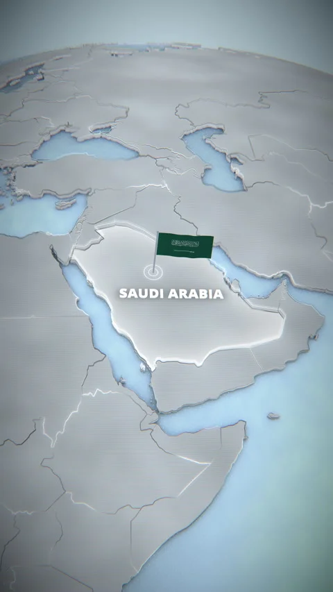Vertical Saudi Arabia 3D Map Animation With Flag And Pulsating Highlight Vidéo 336567441
