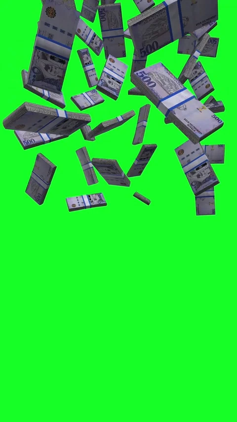 Vertical Saudi Arabia 500 Riyals Falling Animation Stacks Of Money on Green  Stock Footage 285189923