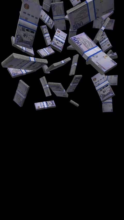 Vertical Saudi Arabia Riyals Falling Animation Stacks Of Money on Black Scre Stock Footage 285174474
