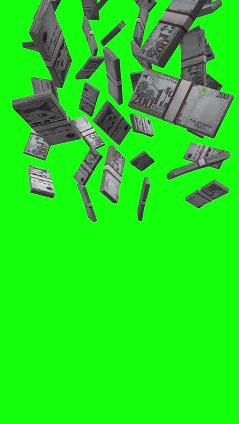 Vertical Saudi Riyal Falling Animation on Green Background Stock Footage 301929882