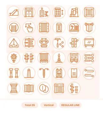 Vertical Scalable Vector Set featuring 35 Detail Enhanced Regular Line High.. Stock Illustration