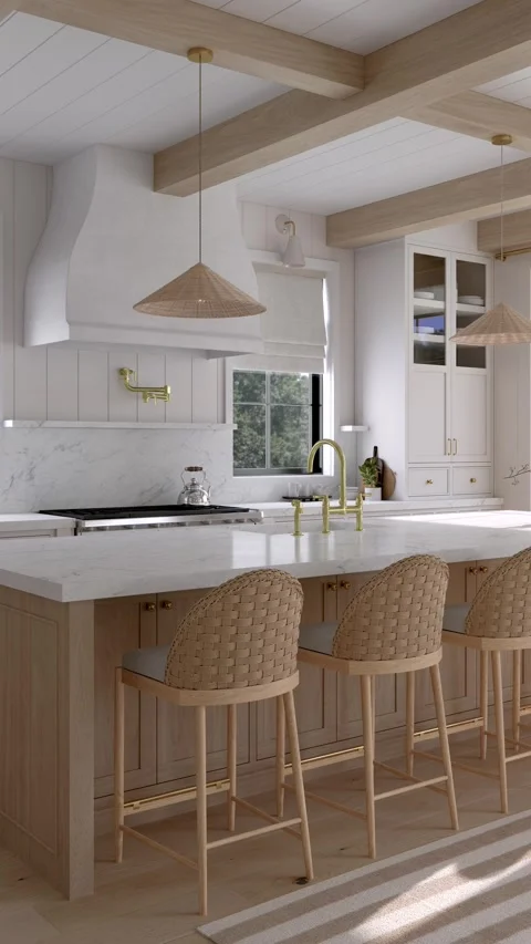 Vertical Scandinavian Kitchen and Dining Room with Natural Light Stock Footage 333818720