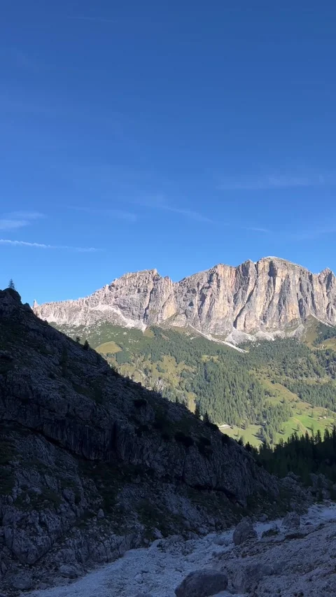 Vertical Scenic View of Mountain Landscape in the Dolomites, Italy Stock Footage 330961086
