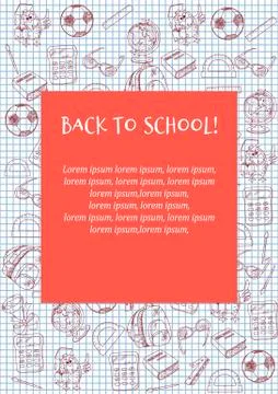 Vertical school design with different elements drawn by hand.Sketch form with an Illustrazione stock