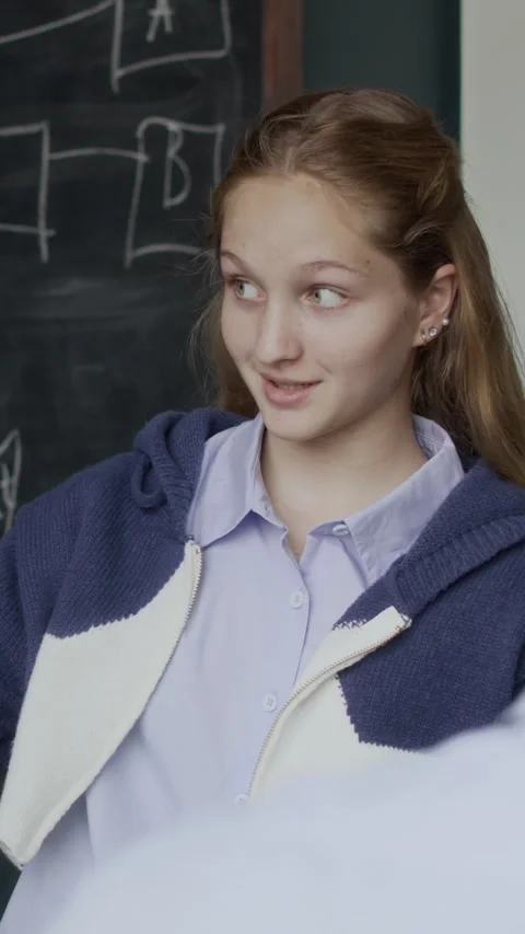 Vertical of School Girl Speaking of Software Development in Class Stock Footage 284921103