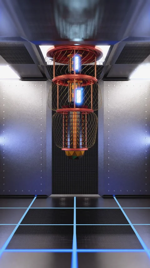 Vertical Sci-Fi Interior of High Tech Server Room with Computer Stock Footage 344815406