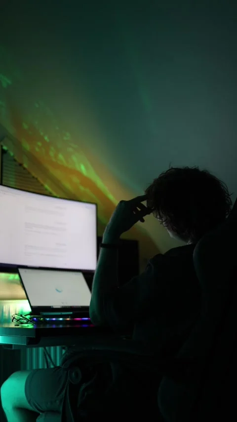 Vertical screen analytical thinker gestures while interacting with artificial in Stock Footage 316702930