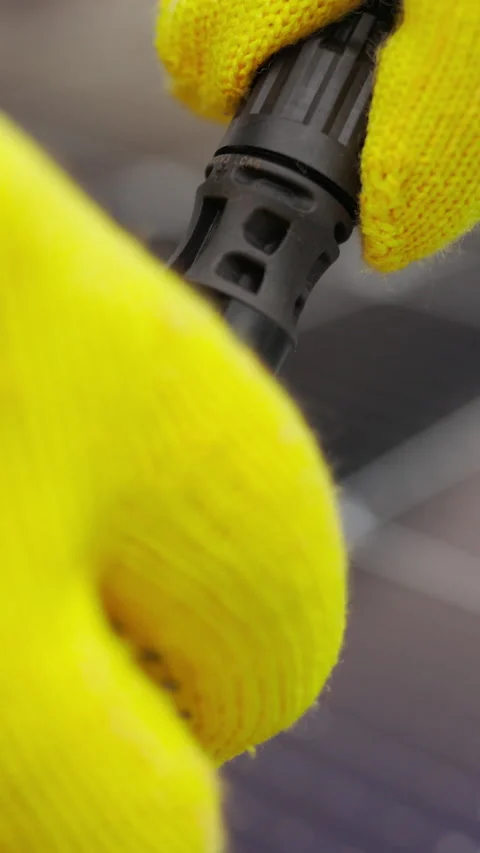 Vertical Screen: Close up of connecting electric cable to solar panels at solar Stock Footage 272175023