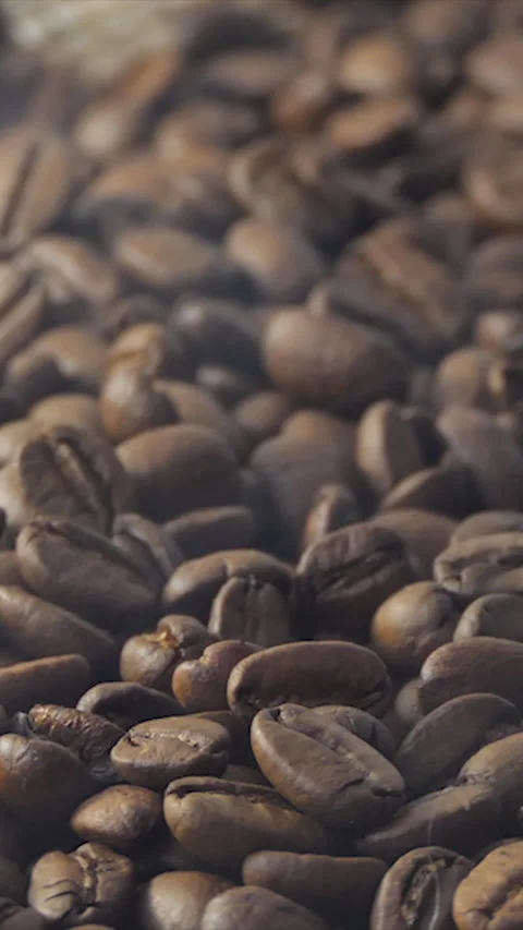 Vertical Screen: Close-up of roasted coffee beans. Aromatic coffee beans are Stock Footage 231608561