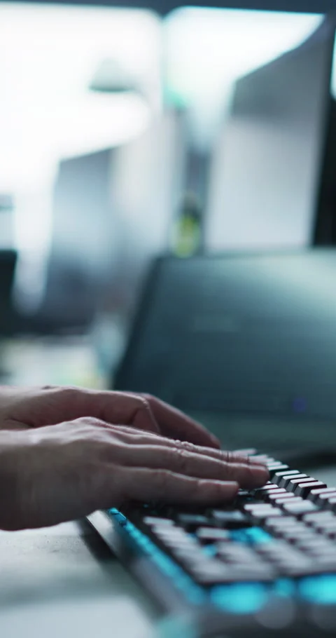 Vertical Screen Close Up Software Developer Working on Computer 動画素材 233879217