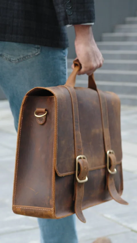 Vertical Screen: Close up suitcase. Close up of young man dressed in blue jeans Stock Footage 272670636