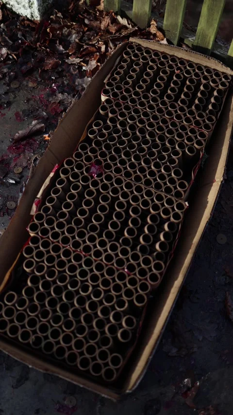 Vertical screen: A close-up view of numerous cardboard tubes arranged neatly in  Stock Footage 300539628