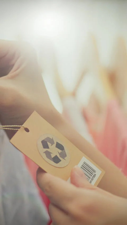 Vertical screen. Clothes on hangers. A stylish woman in a modern accessories Stock Footage 281738523