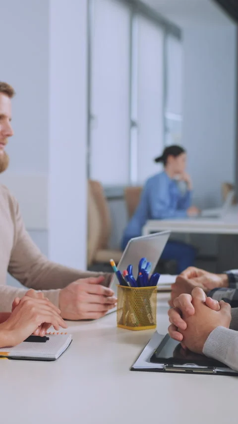 Vertical screen: Colleagues Shaking Hands After Successful Meeting Stock Footage 279943483