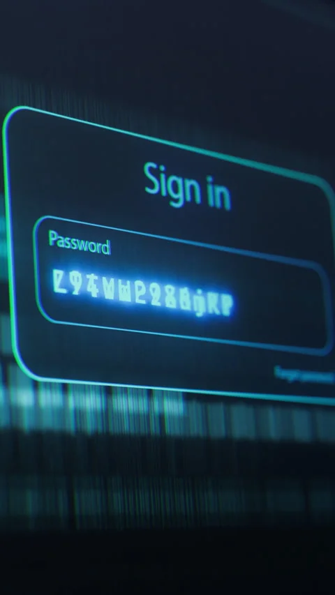 Vertical Screen Computer Screen with Password Hacking Software Stock Footage 318966220