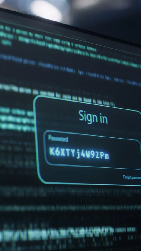 Vertical Screen Computer Screen with Password Hacking Software Stock Footage 318966224