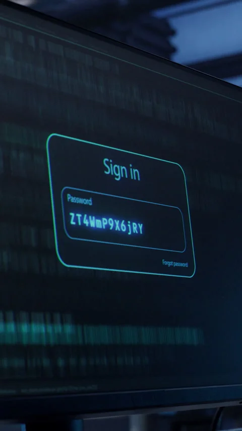 Vertical Screen Computer Screen with Password Hacking Software Stock Footage 318966373