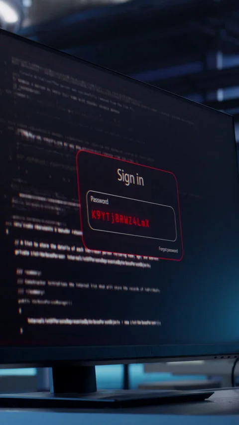 Vertical Screen Computer Screen with Password Hacking Software Stock Footage 318966434