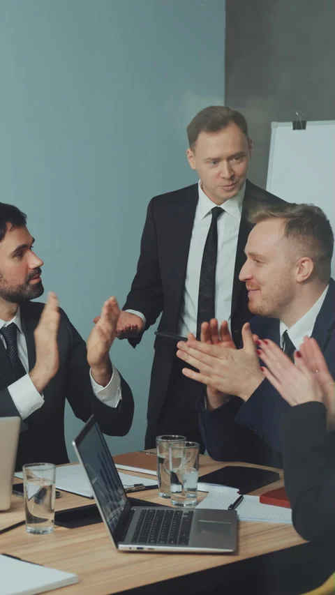 Vertical Screen: Corporate Team Applauding After Successful Presentation Stock Footage 280250768