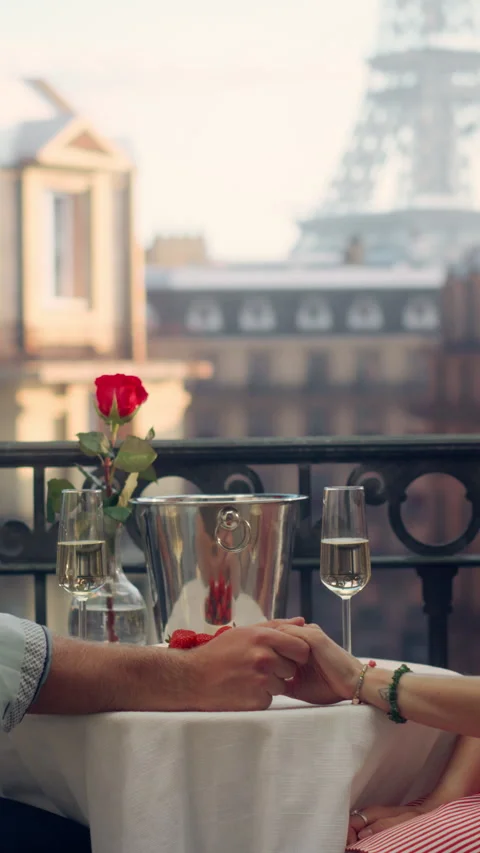 Vertical Screen Couple on Balcony in Paris Stock Footage 296173313