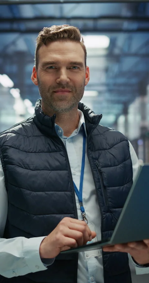 Vertical Screen Data Center Engineer Using Laptop Computer Stock Footage 320001163