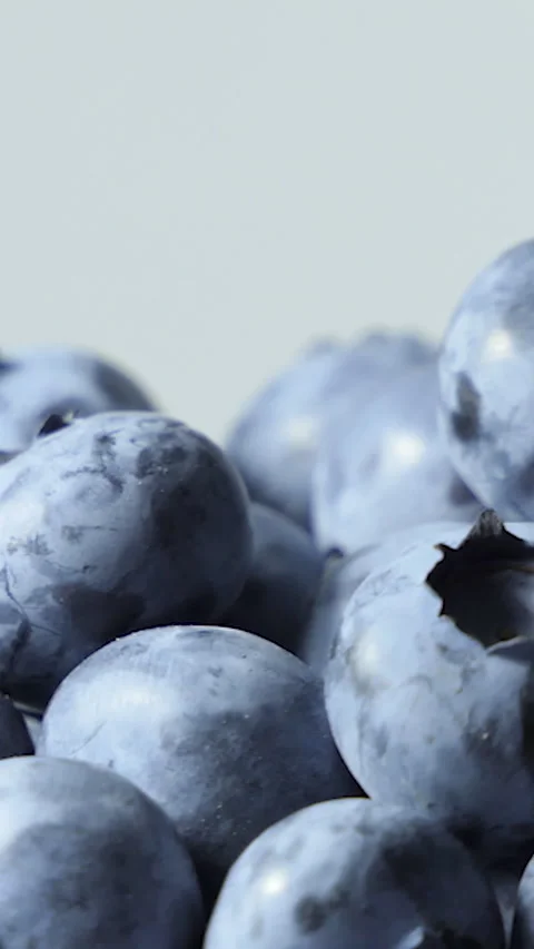 Vertical Screen: Detail of Blueberries. Macro trucking shot. Close-up, Top view Stock Footage 230183164