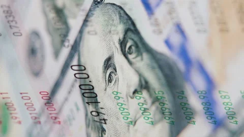 Vertical Screen: Dollar banknotes and stock market indexes financial background Stock Footage 223639260