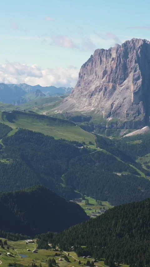 Vertical screen Dolomites mountain panorama with valleys and alpine slopes in Stock Footage 318355955