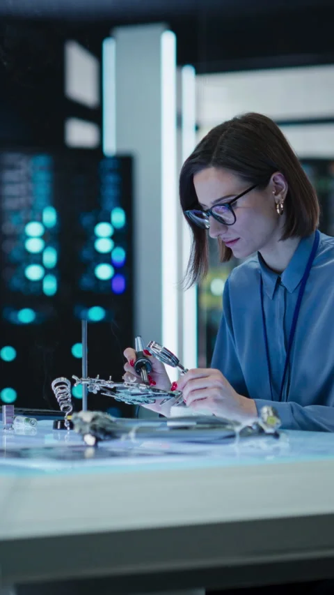 Vertical Screen Engineer work on Circuits Stock Footage 256046848