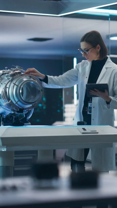 Vertical Screen Engineer Working on Turbine Engine Video stock 243562789