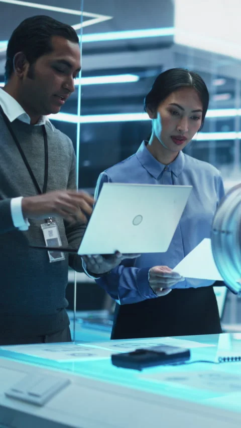 Vertical Screen Engineers Developing Turbine Engine Video stock 229844725