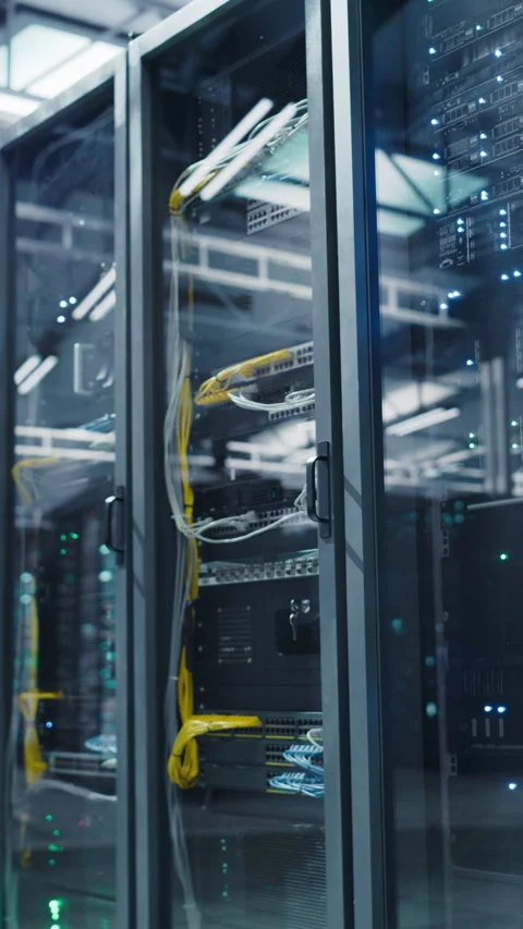 Vertical Screen Establishing Shot in Data Center Stock Footage 320867705