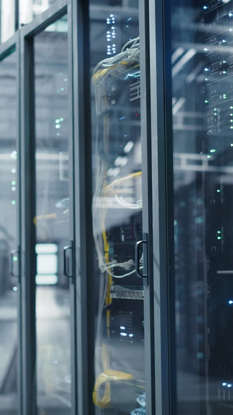 Vertical Screen Establishing Shot in Data Center Stock Footage 320867797