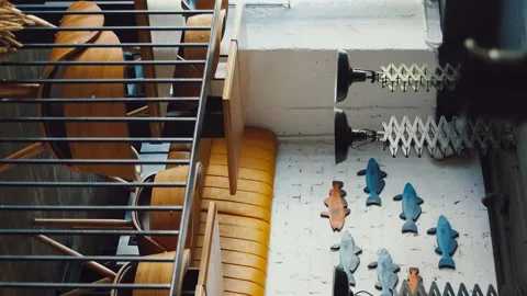 Vertical screen: European cafe is closed, empty hall of restaurant. No people Stock Footage 170751908