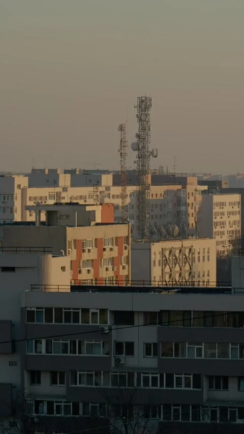 Vertical Screen Explore the rooftops of Bucharest showcasing diverse cityscape Stock Footage 303505307