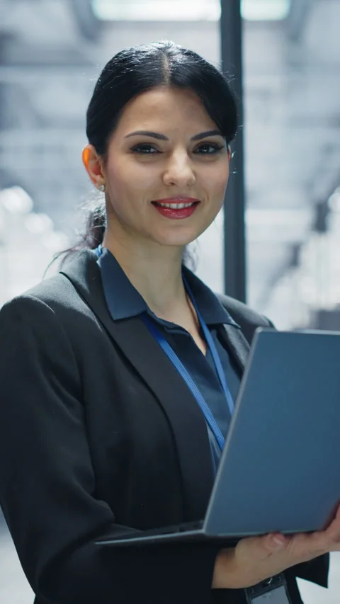 Vertical Screen Female Data Center Specialist Using Laptop Computer Stock Footage 320867736