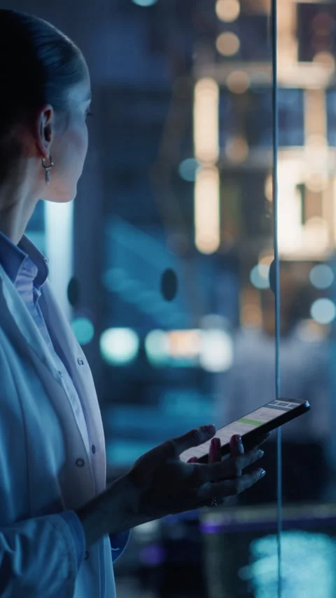 Vertical Screen Female Manager Using Tablet in Office Stock Footage 318966018