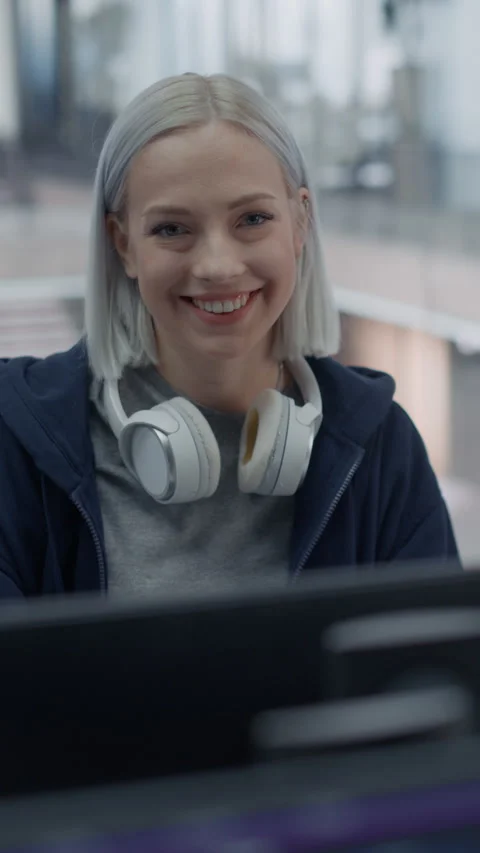 Vertical Screen Female Software Developer Working on Computer Stock Footage 296185057