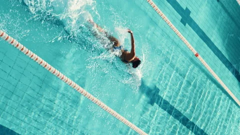 Vertical Screen Female Swimmer in Pool Stock Footage 156560862